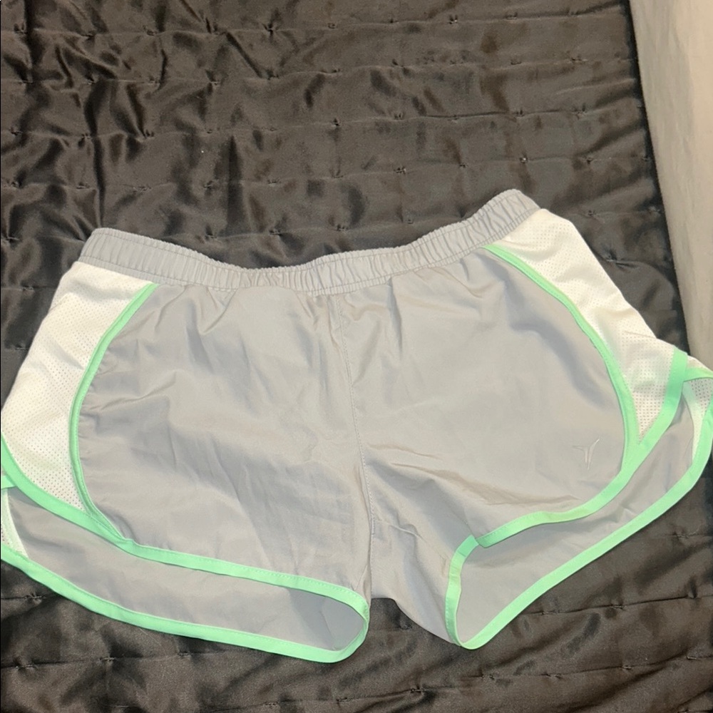 Gray and Green Women's Athletic Shorts